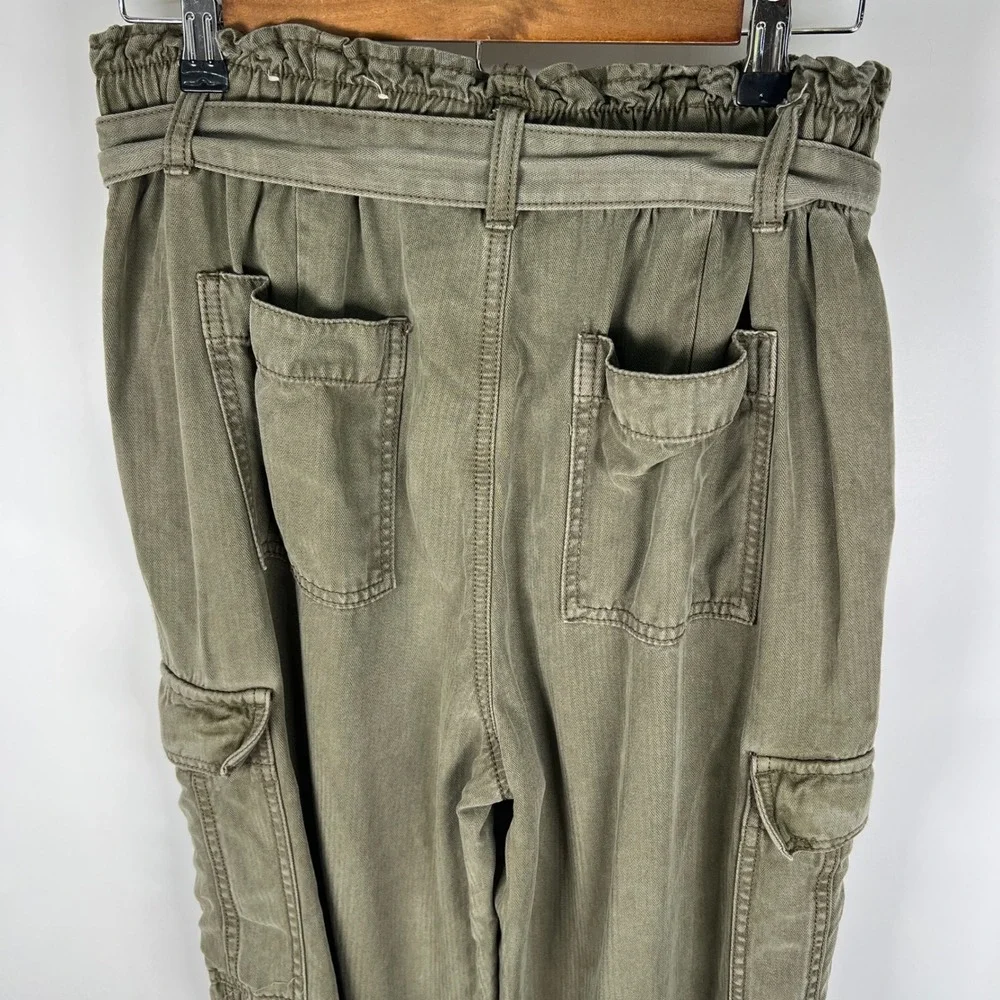 American Eagle Womens Olive Green High Rise Paperbag Waist Cargo Jogger Pants 8L